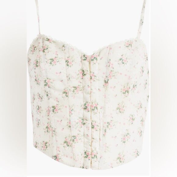All in Favor NWT Cream Pink Floral Corset  Crop Camisole XL - Picture 5 of 11
